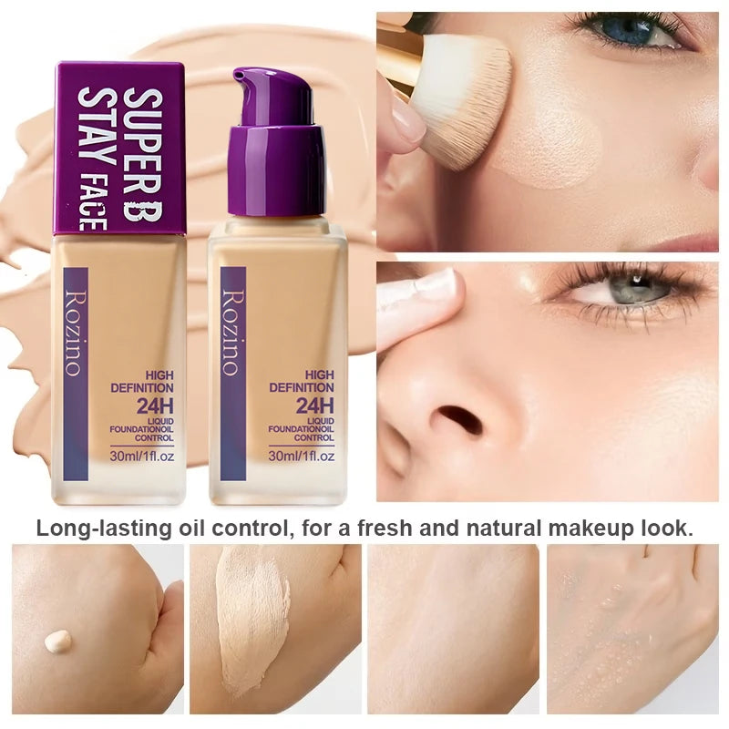 Full Coverage Liquid Foundation, Long-Lasting Oil-Control Matte Primer, Smooth and Non-Caking, Conceals Blemishes and Spots
