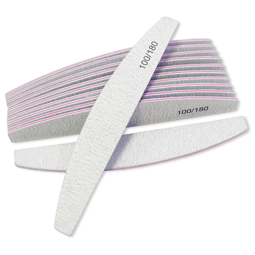 Nail File Buffer 100/180 Grit Half Moon Nail Files Double Side Sandpaper Nail Sanding Grinding Gel Nail Polish Manicure Tool