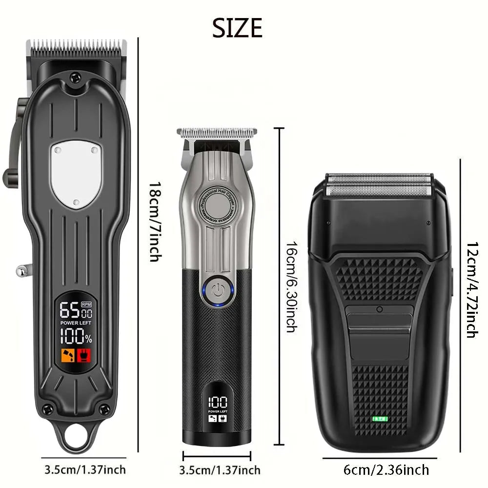 Professional Hair Clipper Set for Men, Cordless Haircut Kit with LED Display, 3-in-1/2-in-1/1pc  rechargeable Hair Clipper & T-Blade Trimmer & electric shaver, Barber Zero-Gapped Detailer, DIY Grooming Tools with Scissors, Co