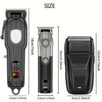 Professional Hair Clipper Set for Men, Cordless Haircut Kit with LED Display, 3-in-1/2-in-1/1pc  rechargeable Hair Clipper & T-Blade Trimmer & electric shaver, Barber Zero-Gapped Detailer, DIY Grooming Tools with Scissors, Co