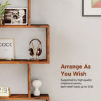 JHK 62IN Geometric Bookcase 5 Tier S-Shaped Wooden Display Bookshelf Storage Standing Shelf Stable Frame Graduated Shelves