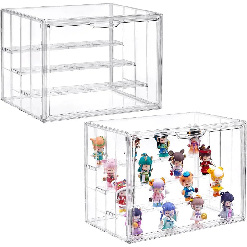 4 Tier Acrylic Display Case for Collectibles, Clear Adjustable Figure Display Case with Magnetic Door, Stackable Storage Box Showcase with 3 Shelves for Action Figures, Dolls, Toys, Large 1 Pack