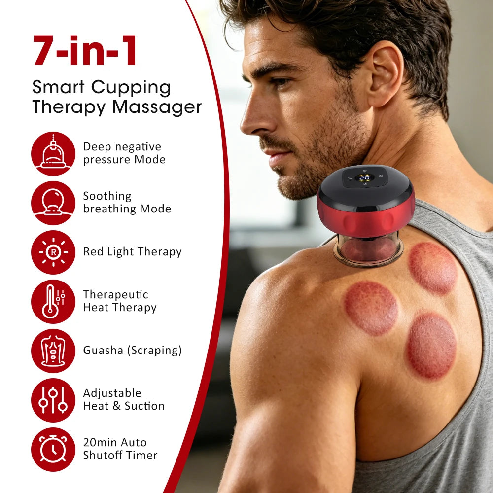 Intelligent Vacuum Cupping Massager 12 Gear Heating Body Gua Sha Back Neck Arm Cupping Massager LCD Display USB Charging