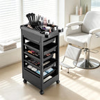 Salon Trolley Cart with Wheels and 5 Drawers, Multipurpose Beauty Cart, Hairdressing Rolling Cart for Barbershop Beauty Spa, Black