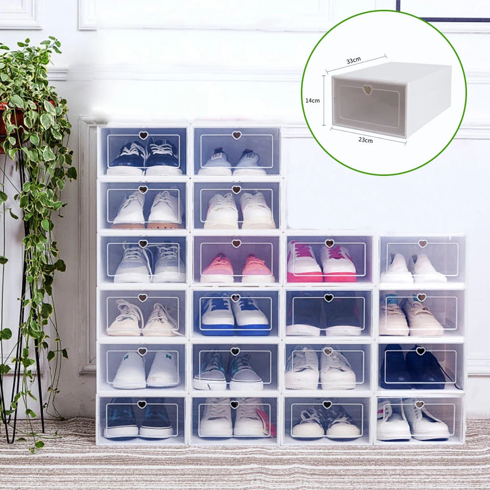 20Pcs Foldable Flip Shoe Storage Boxes Clear Plastic Shoes Case Shoe Organizer Dustproof, 33*23*14cm