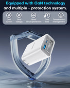 65W GaN Wall Charger with Retractable USB-C Cable, Dual-Port PD 3.0 & QC 4+ / 4.0 Fast Charging for iPhone, Galaxy, Pixel, iPad, Tablets, Nintendo Switch, AirPods