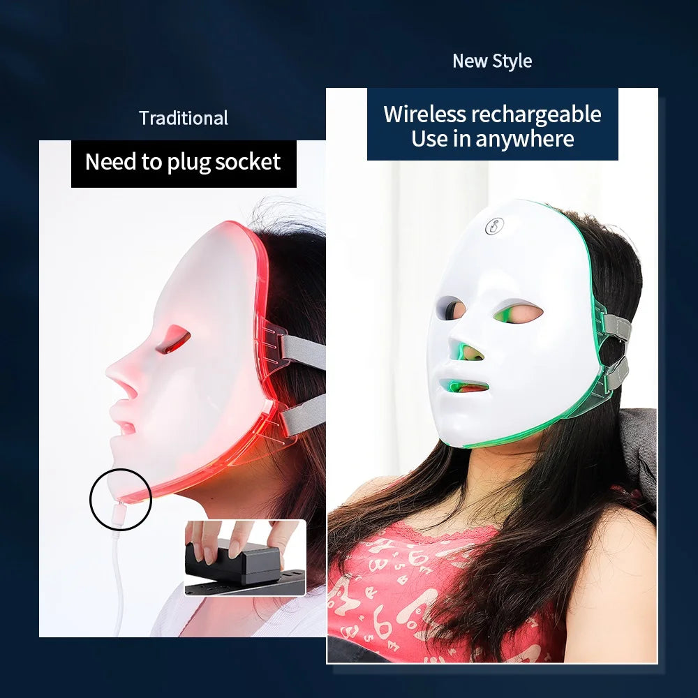 Wireless LED Face Mask 7 Colors Rechargeable Portable Facial Mask Skin Rejuvenation Skin Care Beauty Device