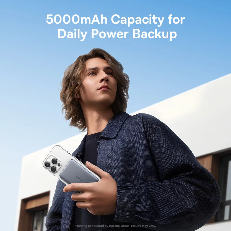 Baseus 5000mAh Magnetic Power Bank 15W PD 20W Wired Charging Thin Card-Sized Slim Portable Powerbank for iPhone 17 Samsung