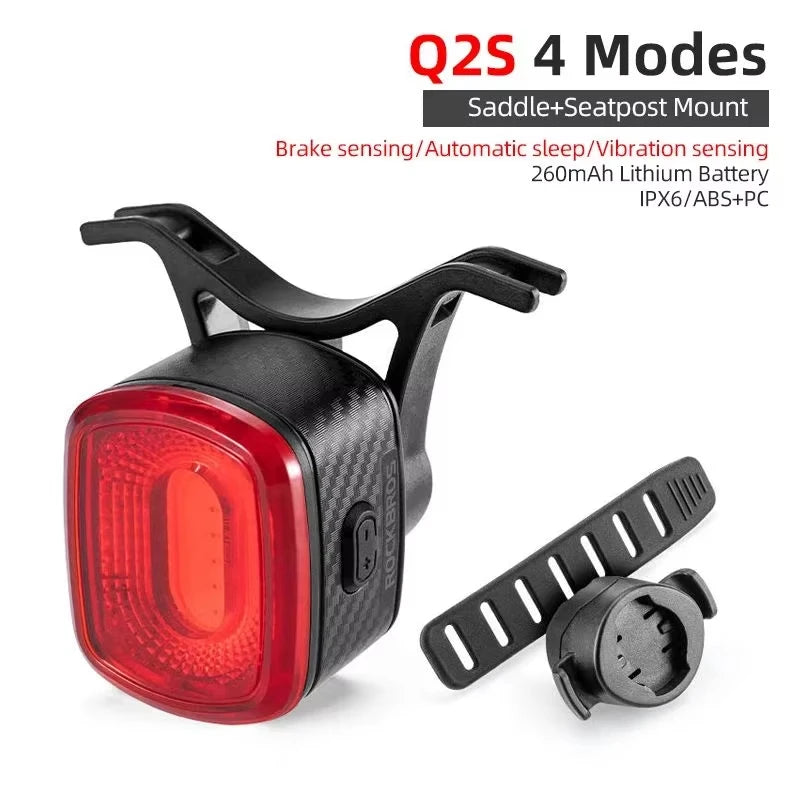 ROCKBROS Local Ship Bicycle Brake Light IPx6 Taillight Type-C Bike Tail Rear Light Auto LED Riding Warning Safe Cycling Light