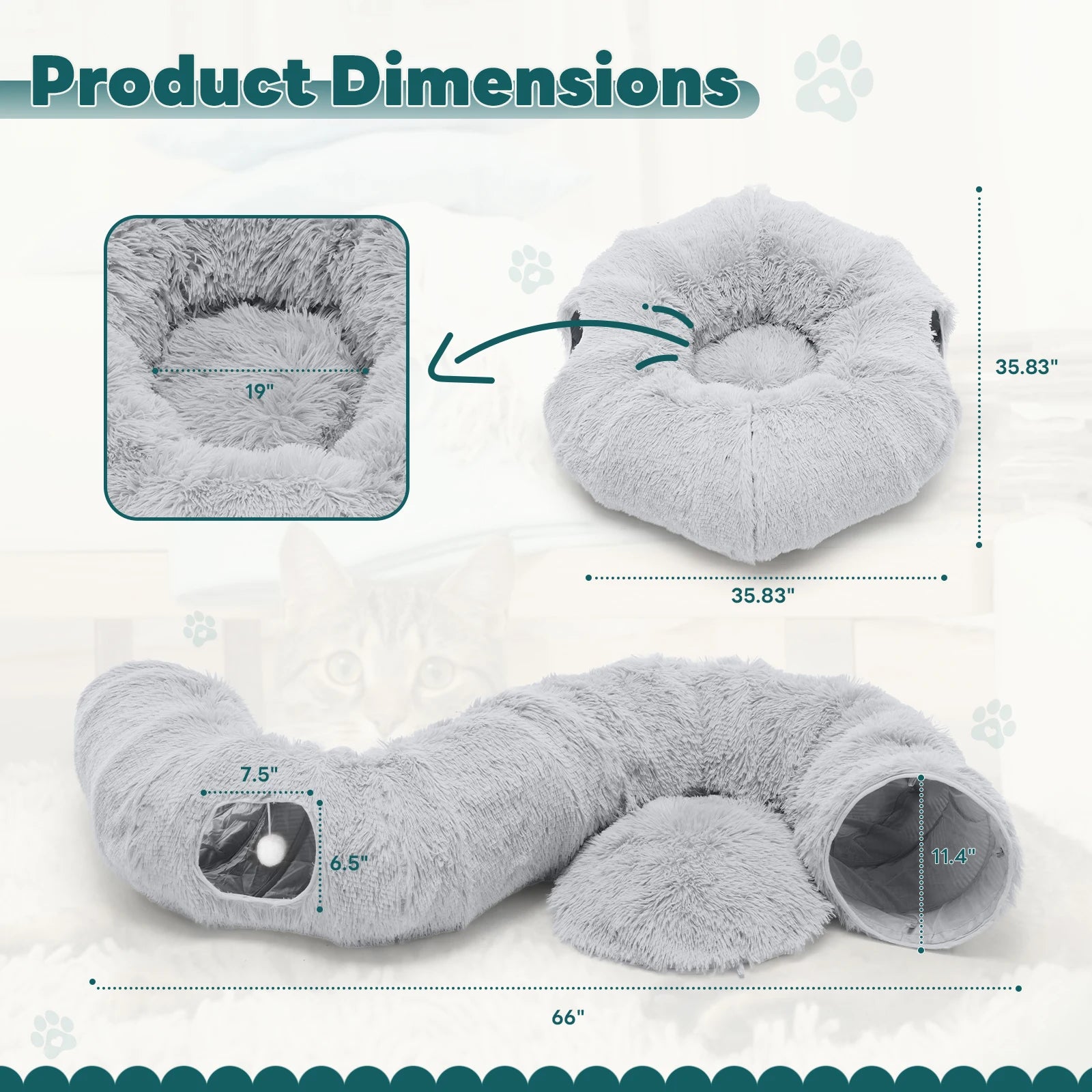 JHK Cat Tunnel Bed for Indoor with Soft Plush Washable Multifunctional Playground Under Tree Pet Toys for Kittens Puppy