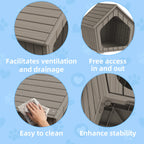 Gable Roof Plastic Pet House, Waterproof Outdoor Dog Shelter, Ventilated Pet Cabin for Backyard Garden