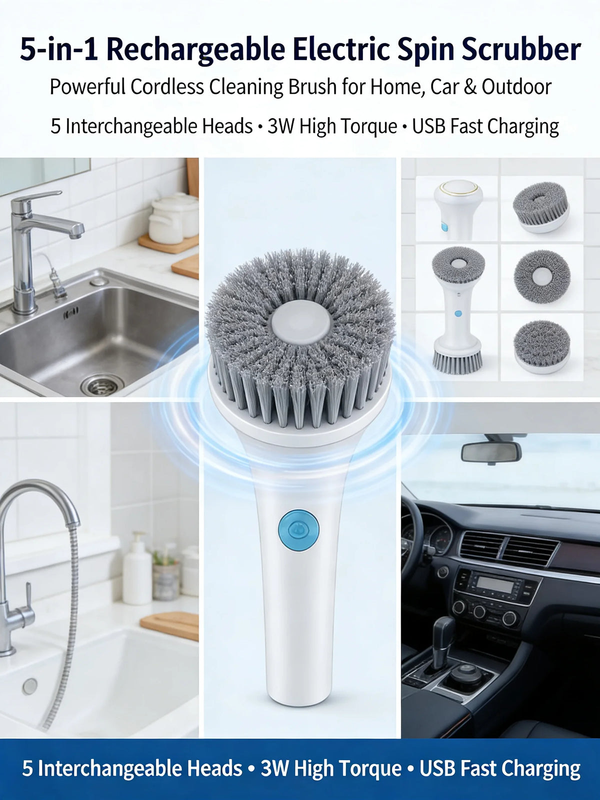 Effortless Electric Grease Scrubber, Rechargeable Cordless Power Cleaning Brush, for Kitchen Sink Tile & Stubborn Stains
