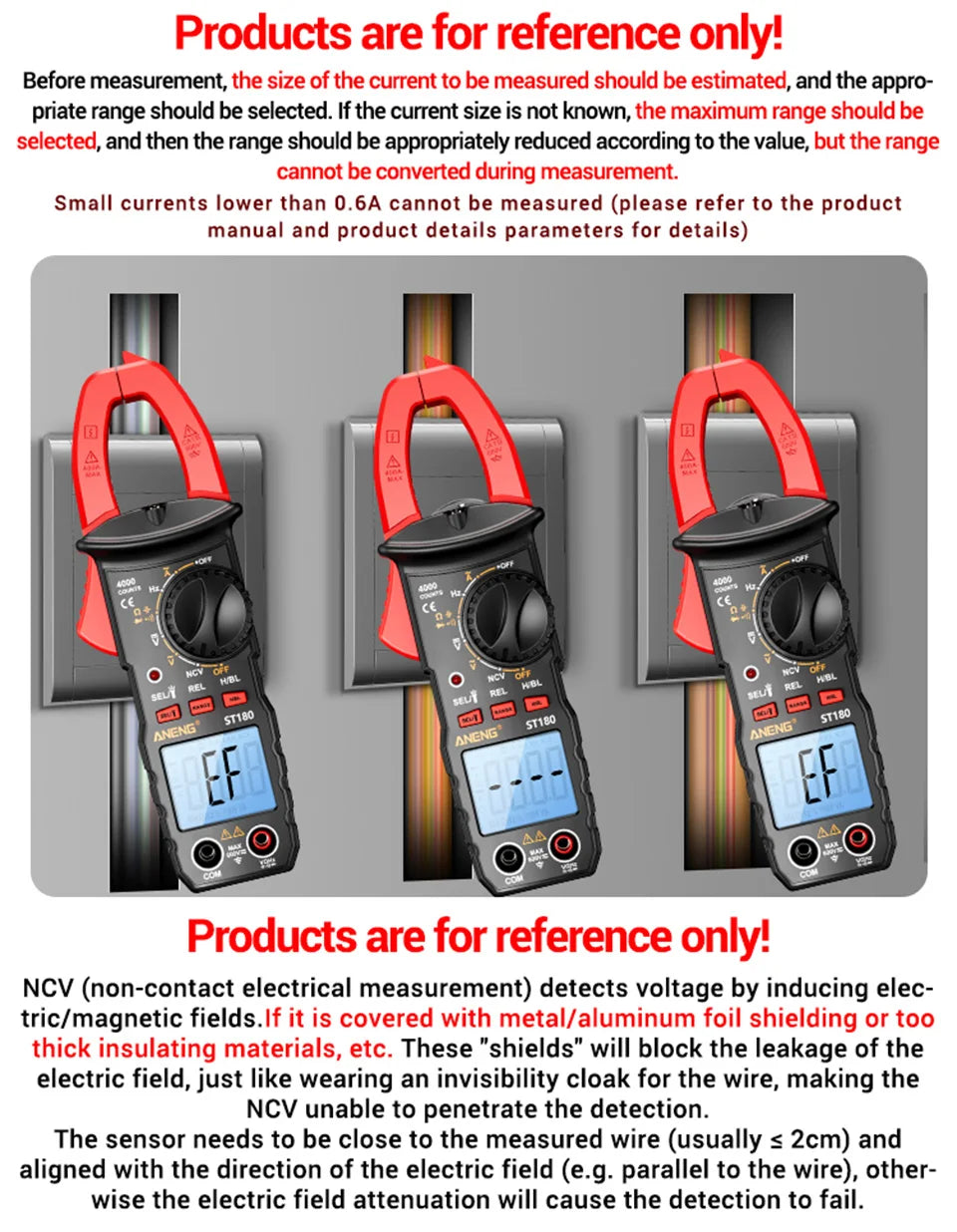 ANENG ST180 Digital Clamp Meter 4000 Counts Multimeter AC Current NCV Capacitance Resistance Frequency Tester Measurement Tool