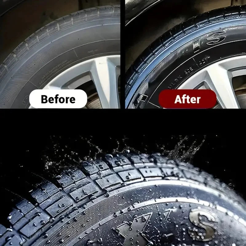 Professional Car Tire Shine Wax – 30-Day UV Protection & Waterproof Coating, Restores Black Finish & Prevents Cracking