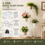 4 Tier Corner Plant Stand Metal Flower Pot Shelf Indoor Outdoor Plant Rack Space Saving Vertical Plant Shelf for Living Room Balcony Patio Garden