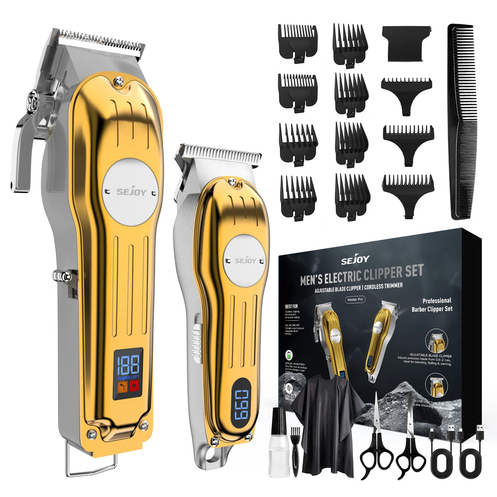 Sejoy Rechargeable Hair Clipper Combo Professional Electric Hair Trimmer Set Cordless Haircut Machine Kits for Barber