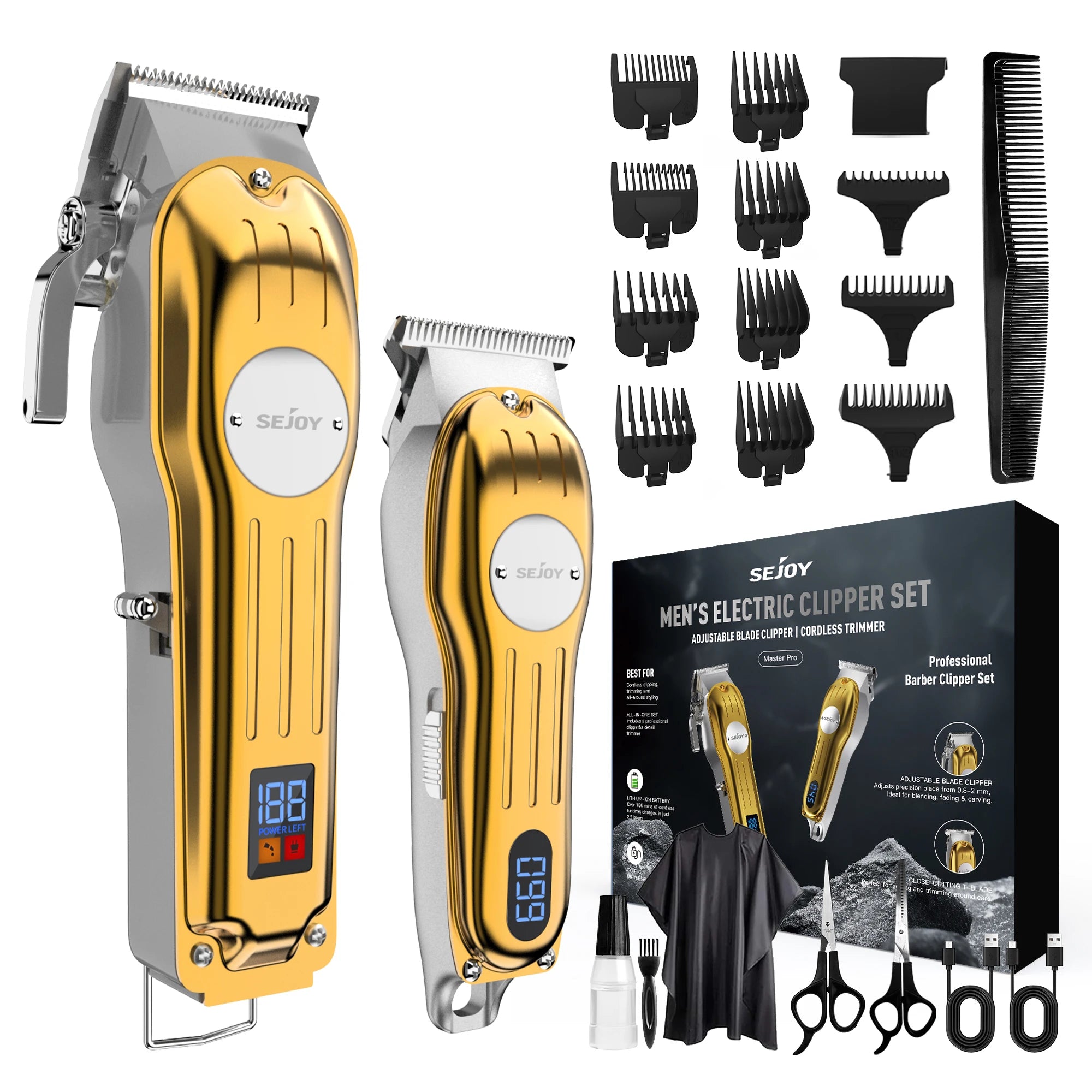 Sejoy Rechargeable Hair Clipper Combo Professional Electric Hair Trimmer Set Cordless Haircut Machine Kits for Barber