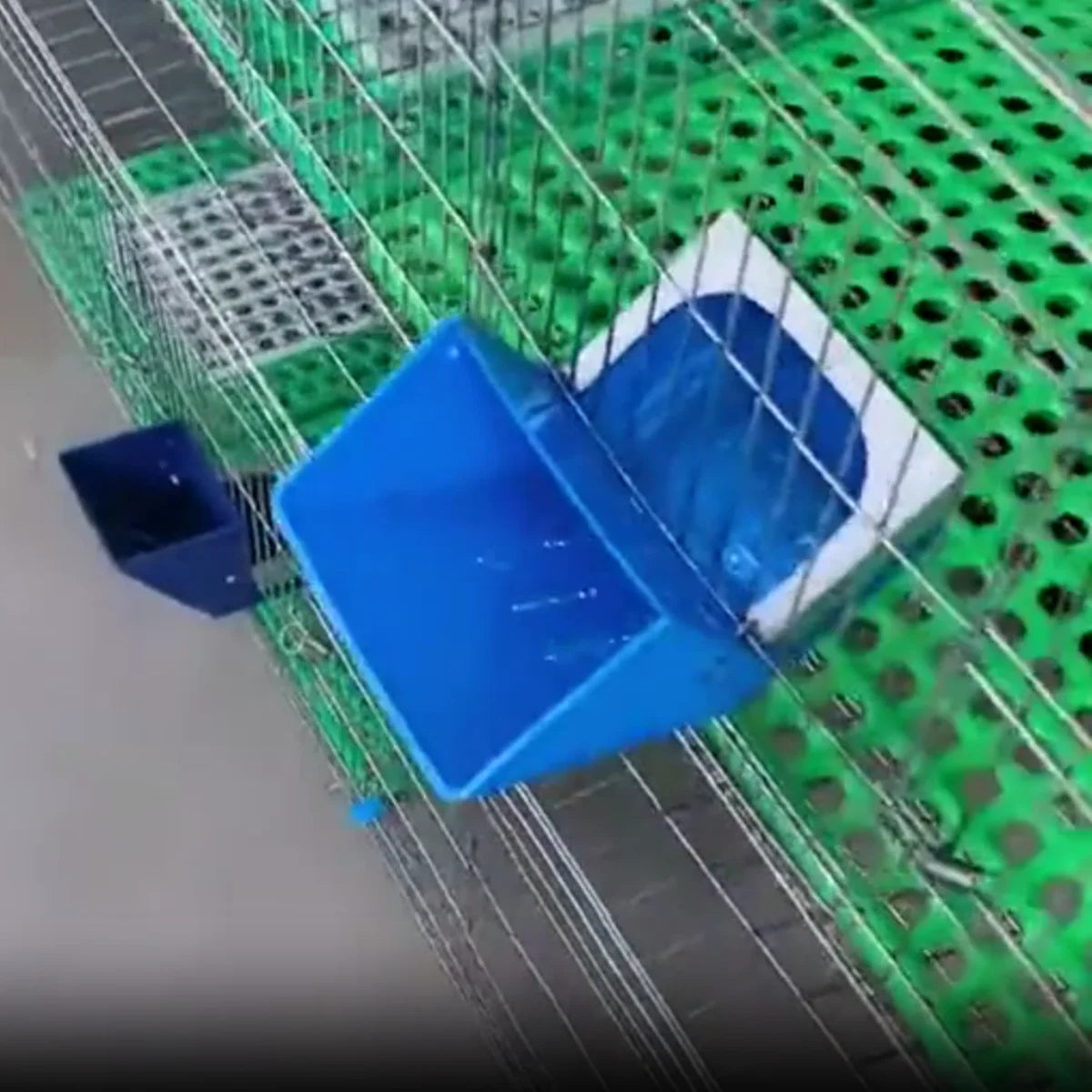 Blue Rabbit Feed Box Hopper Rabbit Cage Hanging Feed Trough Hamster Bunny Guinea Pig Eating Drinking Bowl Livestock Supplies 1Pc
