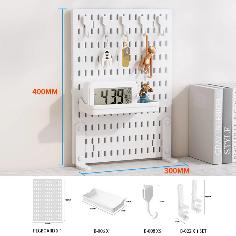 Home & Office Desktop Pegboard: Height-Adjustable Standing Storage Rack for Supplies, Also for Decorative Figurine Display