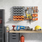 Durhand Wall Mounted Storage Bins, 44Pc Pegboard Tool Organizer Rack Kit Garage Plastic Shop Tool, Orange