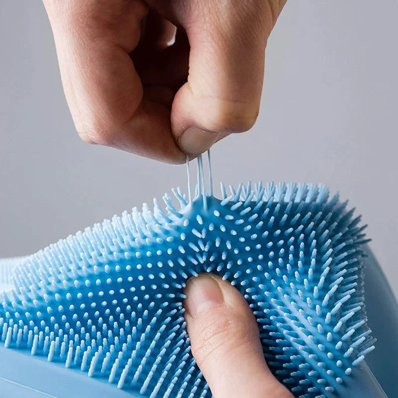 Multi-Surface Blue Silicone Cleaning Gloves (31×16cm) - Scrubber Bristles for Kitchen, Bathroom & Car Cleaning
