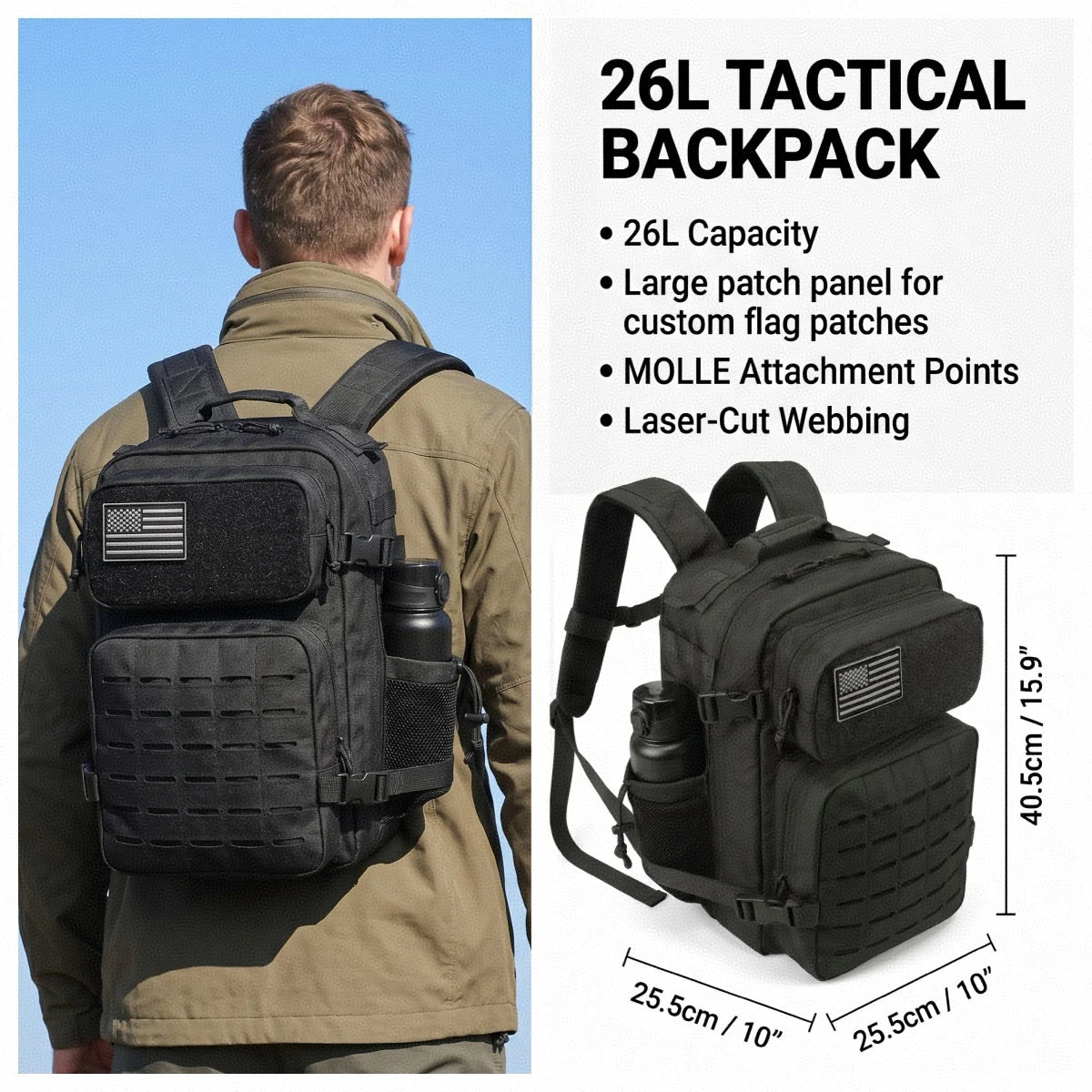 26L Tactical Backpack Men Women MOLLE Outdoor Survival Fitness Hiking Rucksack With Dual Double Cup Holders Camping
