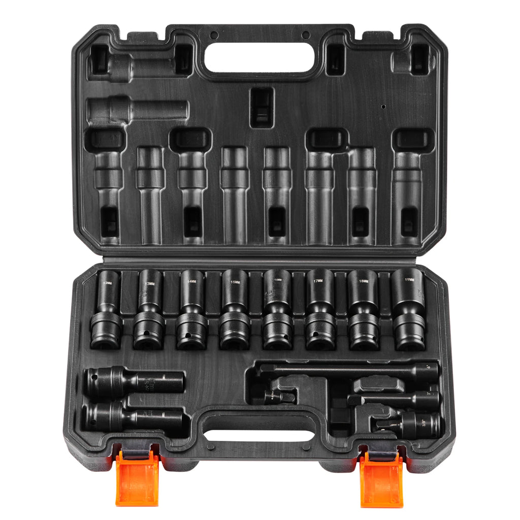SucceBuy 360 Degree Swivel Impact Socket Set 3/8" Socket Set Deep Universal Metric 10-19mm 6 Point Cr-Mo Alloy Steel for Repair