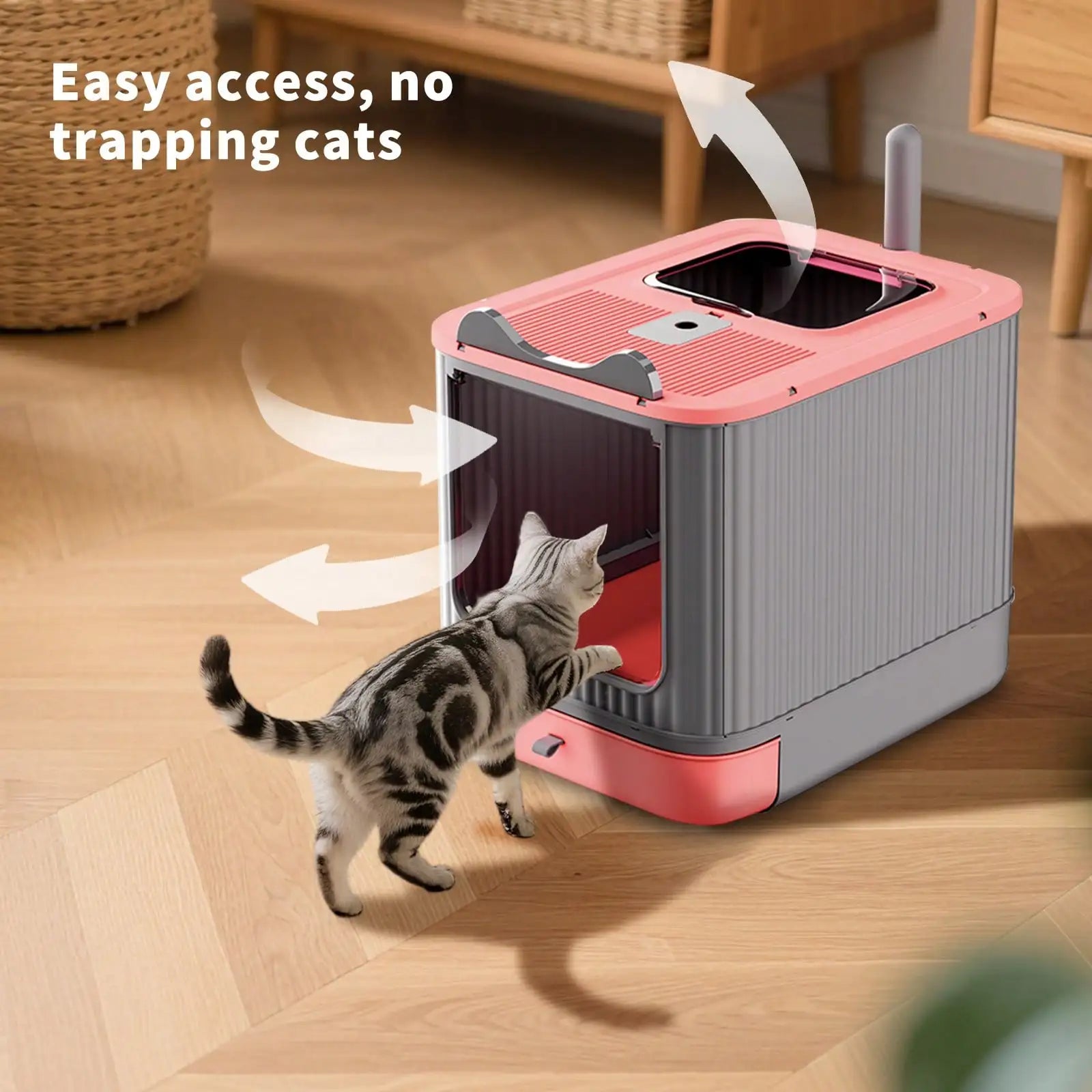 Foldable Cat Litter Box, Fully Enclosed Litter Box With Lid, Covered Kitty Kitten Litter Boxes Enclosure With Scoop, Odor Control, Easy To Clean, 3 Modes For Cat Up To 12 Lbs(White&Pink)