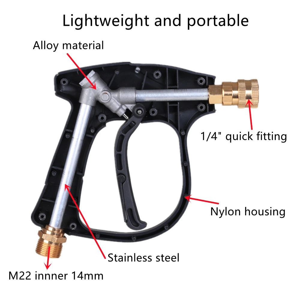 High Pressure Washer Gun+Snow Foam Cannon Set Aluminum Material Spray Gun PA Foam Pot Garden Household Car Washing Tools With 1/4" Quick Plug