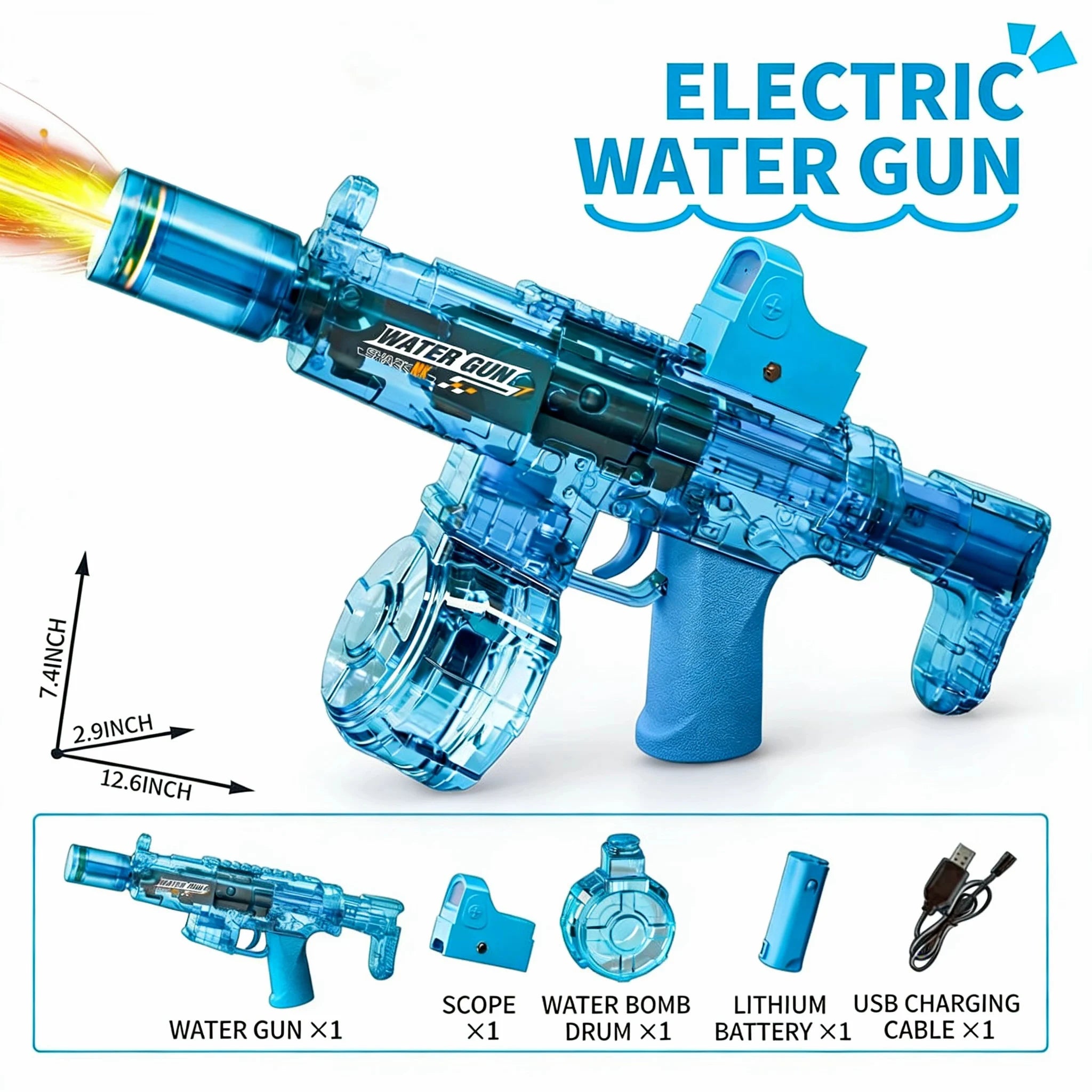 Simulated Firing and Recoil Electric Water Gun Toys Children Automatic Sensor Lights Water Pistol Summer Outdoor Beach Kids Toy