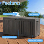75 Gallon Black Outdoor Storage Box Waterproof Resin Deck Box with Wheels Lockable Patio Garden Storage Container for Cushions Tools Pool Supplies