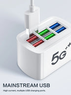 Fast USB Charger 6 in 1 Power Strip Desktop Charging Station Fast Charging 1m Cord USB HUB Adapter Socket for iPhone 16 Home