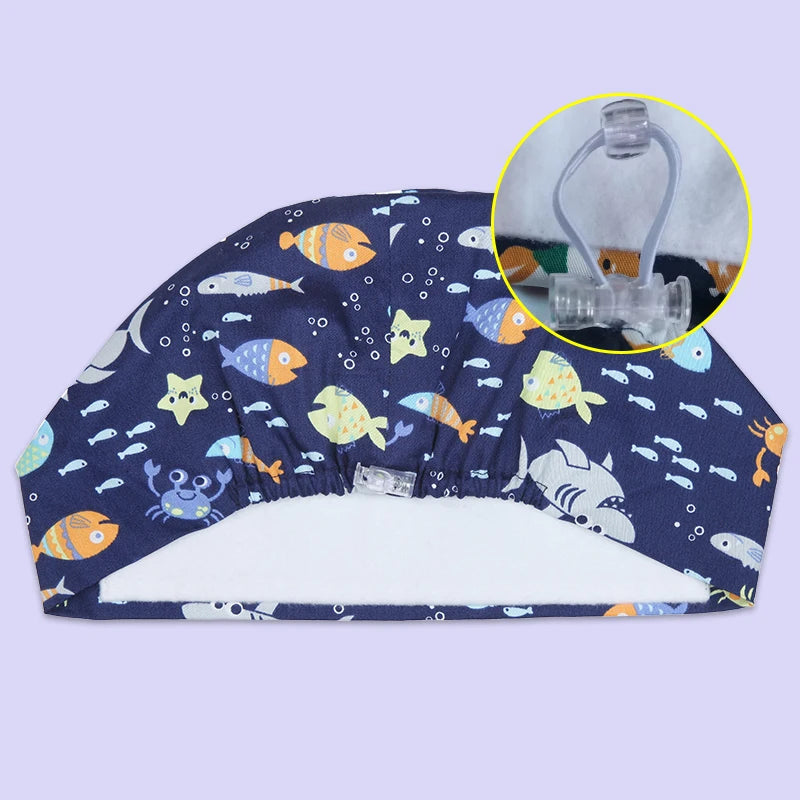 Shark Pattern Scrub Cap for Men Women 100% Cotton Healthcare Surgical Dentist Skullcaps Hospital Working Hats K329