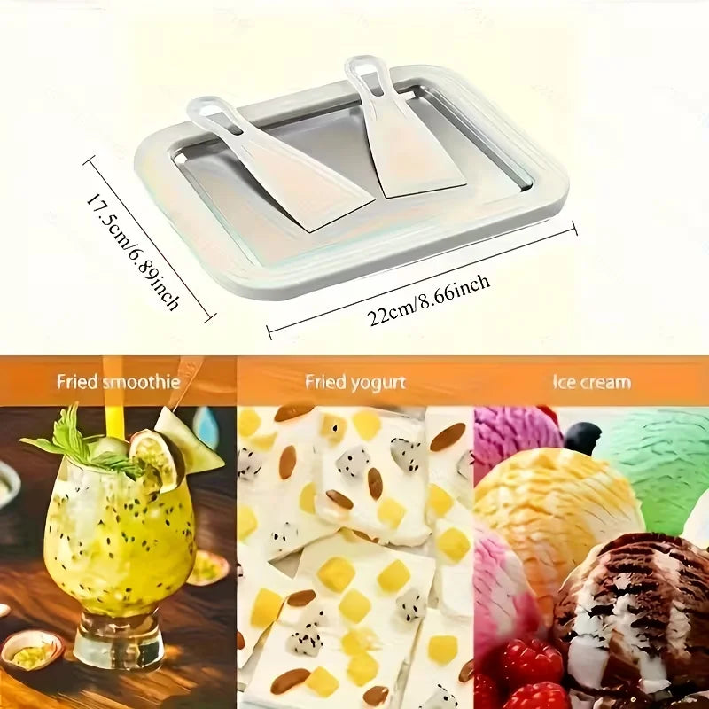 Household Ice Cream Maker Pan with 1 Scraper Instant Rolled Ice Cream Maker DIY Sorbet Frozen Yogurt Maker Ice Stir Fry Machine