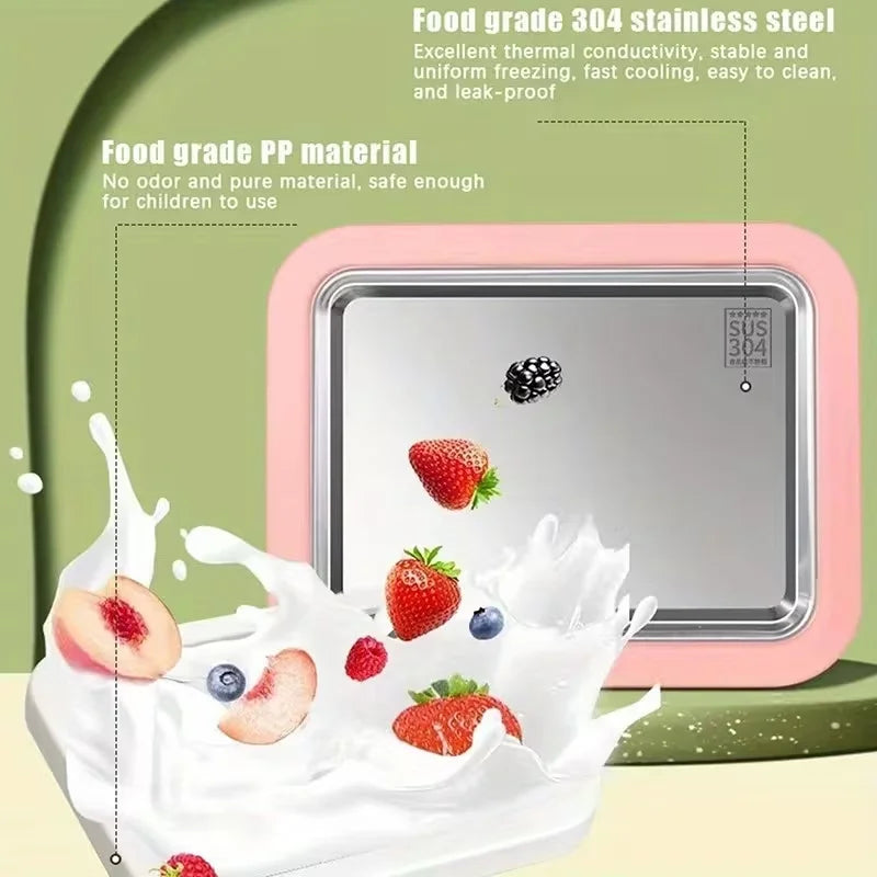 Household Ice Cream Maker Pan with 1 Scraper Instant Rolled Ice Cream Maker DIY Sorbet Frozen Yogurt Maker Ice Stir Fry Machine