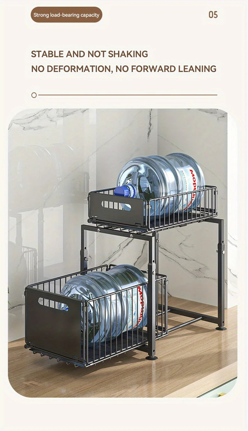 2 Tier Slide Out Cabinet Organizer Heavy Duty, Under Sink Storage Shelf for Kitchen Bathroom, Adjustable Metal Shelf 1/2 Pack