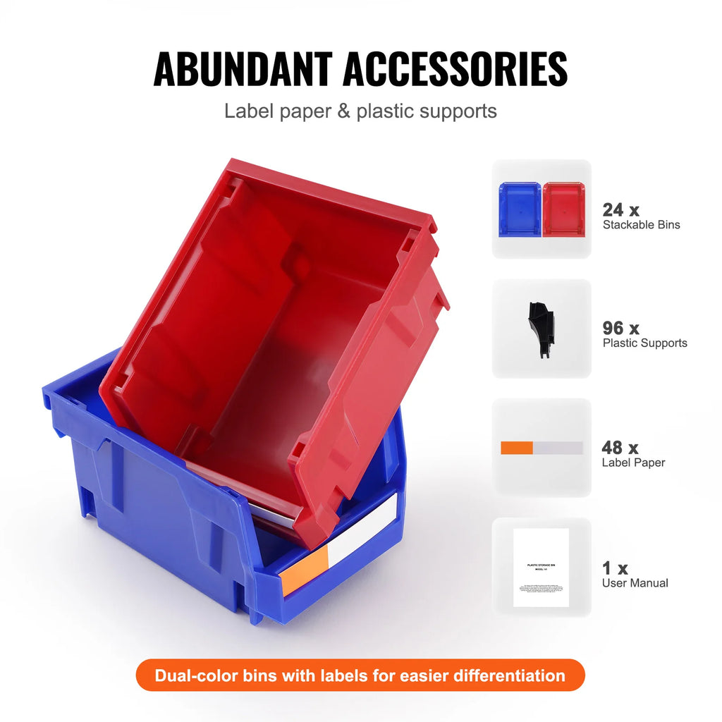 SucceBuy Storage Bin 24pcs Stackable Organizer Bin 5x4*3inch Freestanding Tiered Shelf for Garage Hanging Stacking Container