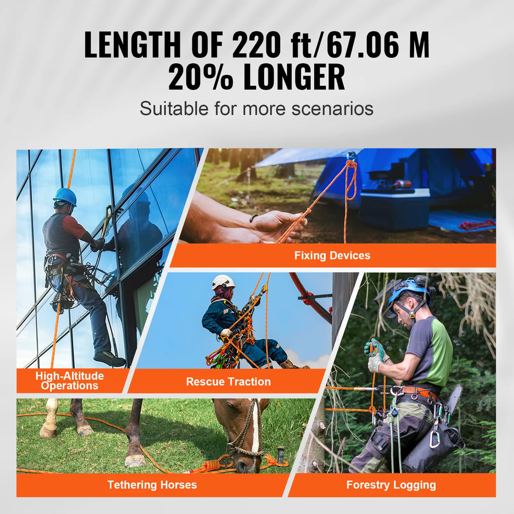 SucceBuy 220ft Dual-Weave Polyester Rope 48-Strand Outdoor Accessories Emergency Cord for Camping Swinging Rappelling Rescue