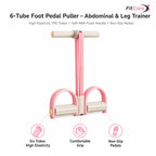 Pink 6-Tube Foot Pedal Resistance Band Space-Saving Figure Sculpting Tool Portable Home Fitness for Ab Core Back Shaping
