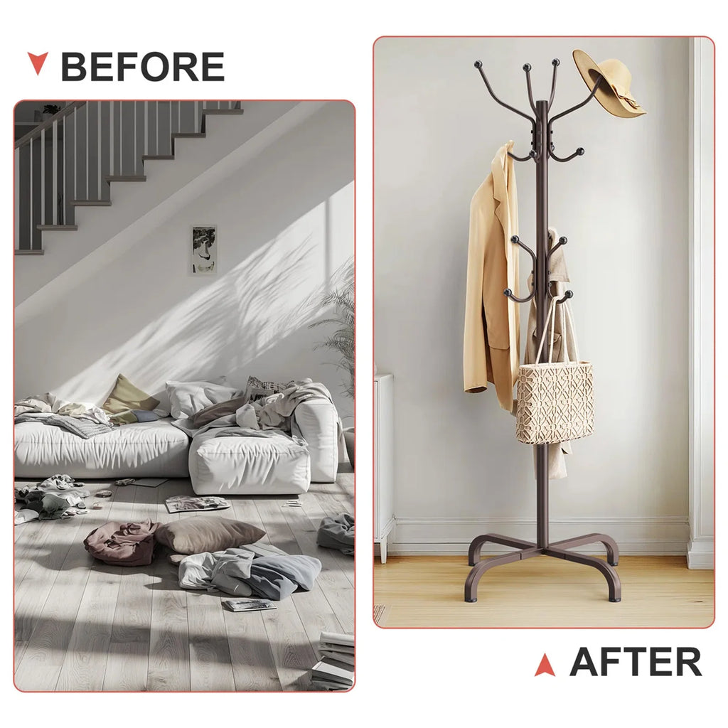 1/2Pcs Coat Rack with 14 Hooks, Freestanding Coat Rack Stand for Entryway, Hallway, Bedroom, and Office, Metal Coat Tree & Hat Rack for Coats, Hats, and Bags