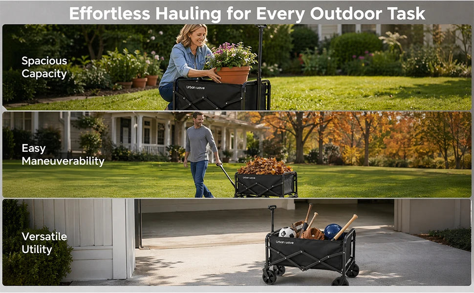 Collapsible Wagon with Wheels, 220 lbs Wagons CartsFoldable Wagon Cart with Flexible Handle, LightweightPortable Folding Utility Grocery Shopping Cart for GrocerySports Garden Camping