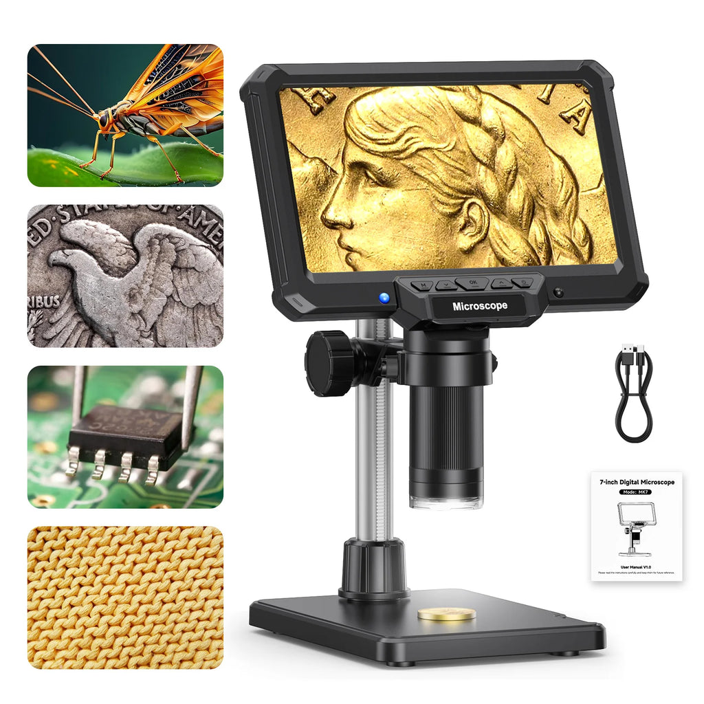 7inch Microscope 1200X 16MP HD Electronic Microscopes Camera Magnifier for Soldering Phone Repair Microscope, Coin, PCB, PC View