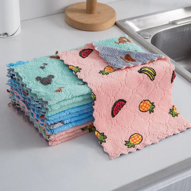 5Pcs Coral Fleece Dish Cloths, Absorbent Kitchen Cleaning Towels for Home