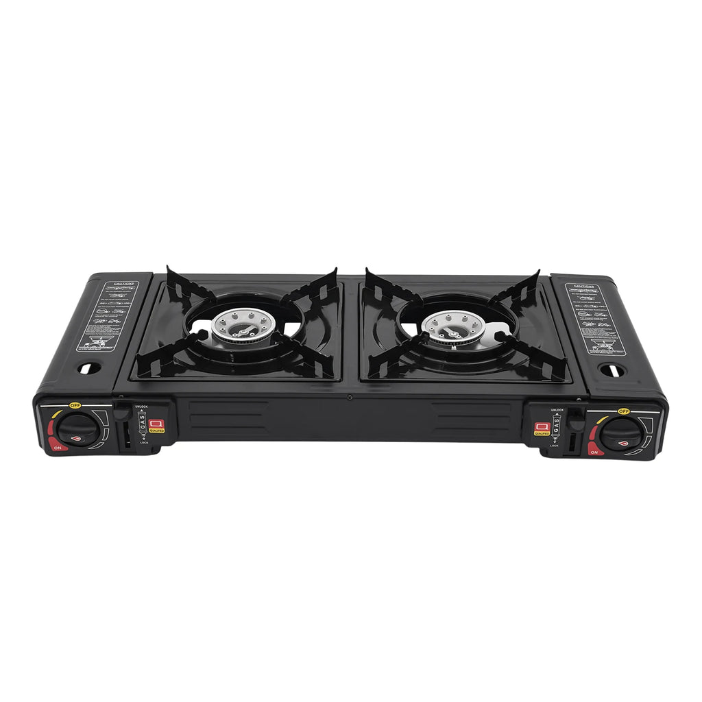 2 Burners Portable Camping Stove, 2.5KW Auto Ignition Butane/LPG Gas Stove w/Baking Tray+Carrying Case for RV Outdoor Picnic BBQ