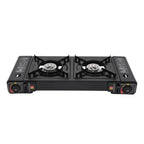 2 Burners Portable Camping Stove, 2.5KW Auto Ignition Butane/LPG Gas Stove w/Baking Tray+Carrying Case for RV Outdoor Picnic BBQ