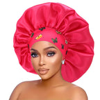Women's Butterfly Design Silk Sleep Cap Wide-Tie Milk Bonnet Single Piece Hair Accessory