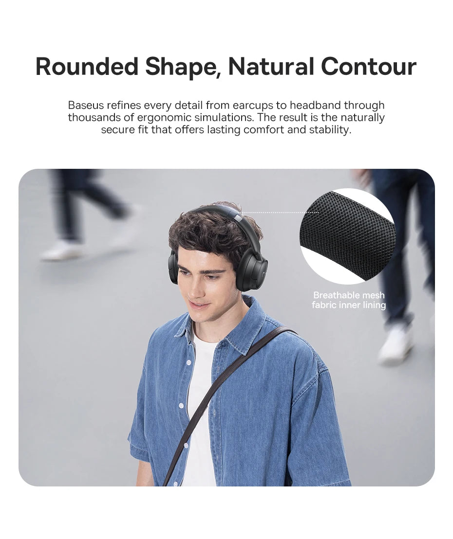Baseus Bass Wireless Headphones Bluetooth 6.0 98% Noise Canceling Over Ear Headset Spatial Audio Earphone 80H Time