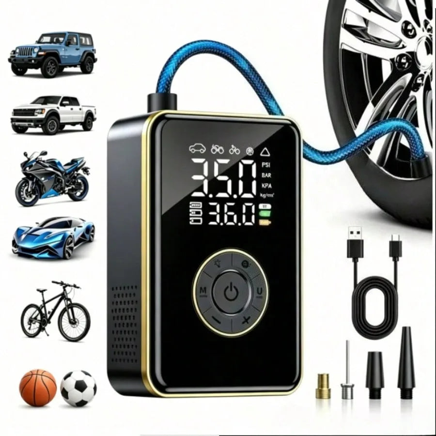 Tire Inflator Portable Air Compressor,150 PSI Cordless Mini Air Bike Auto Shut-Off Pump with Digital Display Pressure Gauge, Fast Inflation & LED Light for Car Tires,Motorcycles,Bikes,Balls