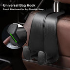 Extra Wide Car Seat Back Hooks, Premium Leather Headrest Hangers for Any Purse, Bag, Handbag (2 Pack) - Carbon Fiber Black
