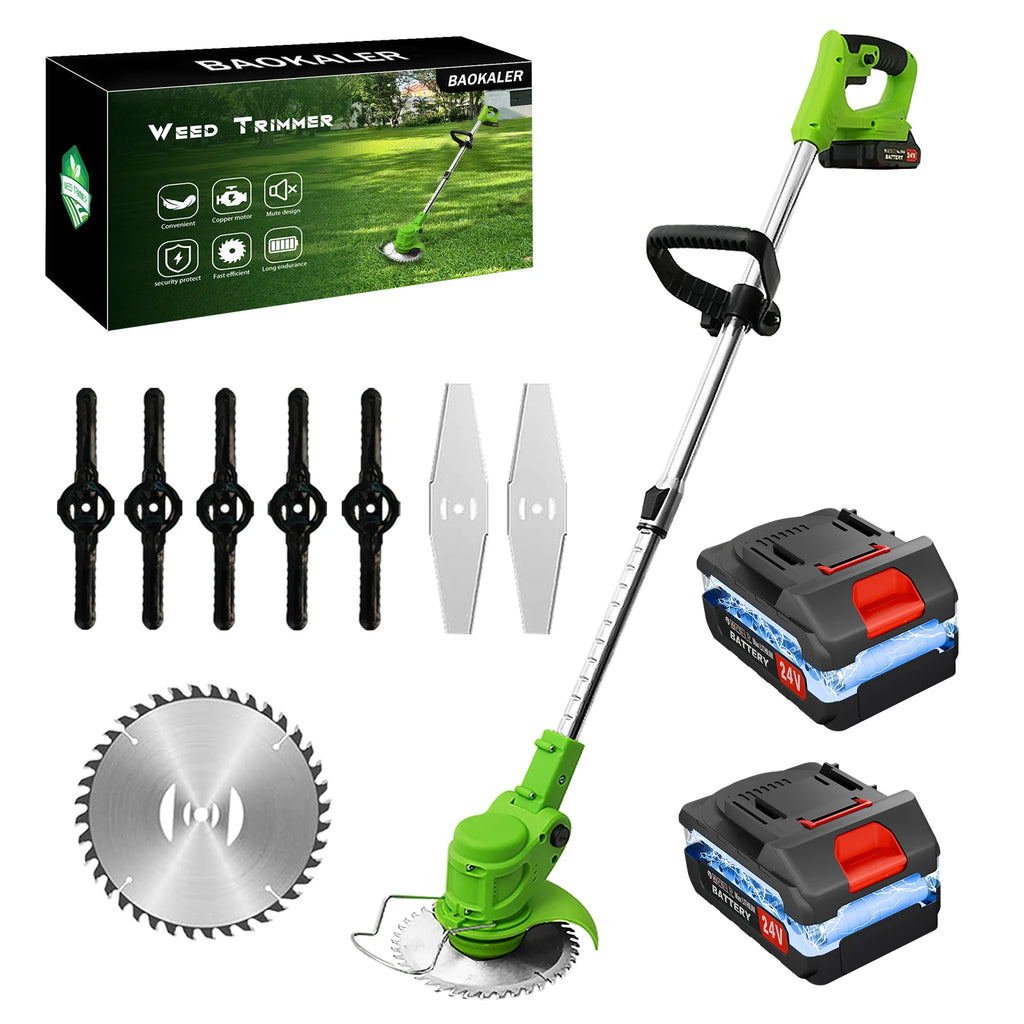 2-in-1 Cordless Electric  Lawn Mower Brushless Edger Eater Grass String Trimmer Cutter 650W 18000 RPM With 24V Two Battery Adjustable For Garden Tool